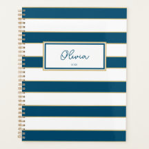 Olivia Stripes Planner en Océano y Blanco