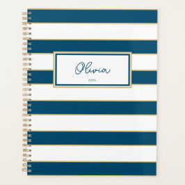 Agenda Olivia Stripes Planner en Océano y Blanco
