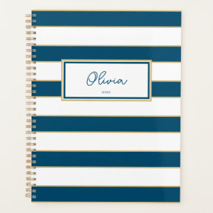 Agenda Olivia Stripes Planner en Océano y Blanco
