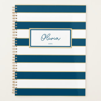 Agenda Olivia Stripes Planner en Océano y Blanco