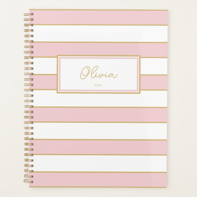 Agenda Olivia Stripes Planner en Rubor y Blanco (Anverso)