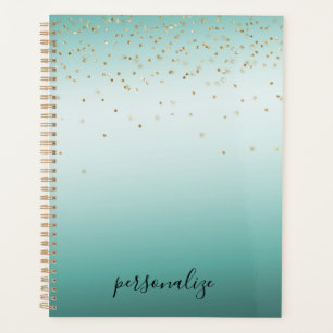 Agenda Ombre Menta Confeti Brillante Dorado Glam Femenino
