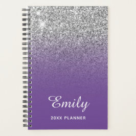 Agenda Ombre Purpurina de plata morada personalizado