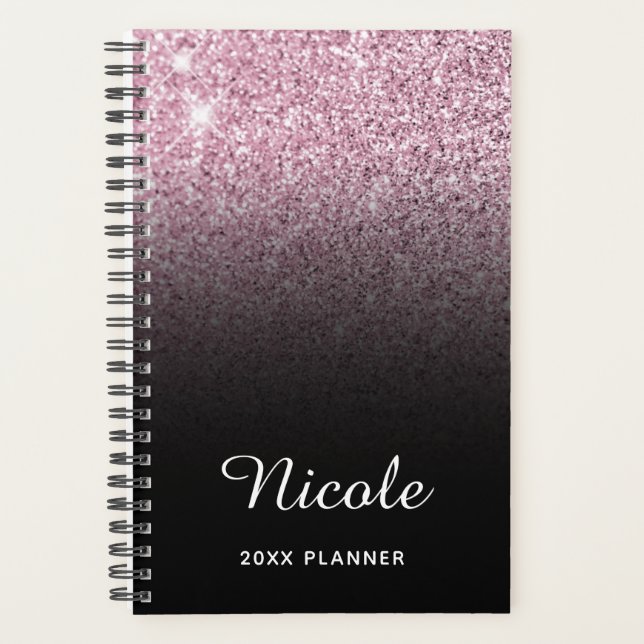 Agenda Ombre Purpurina rosa de luz negra personalizado (Anverso)