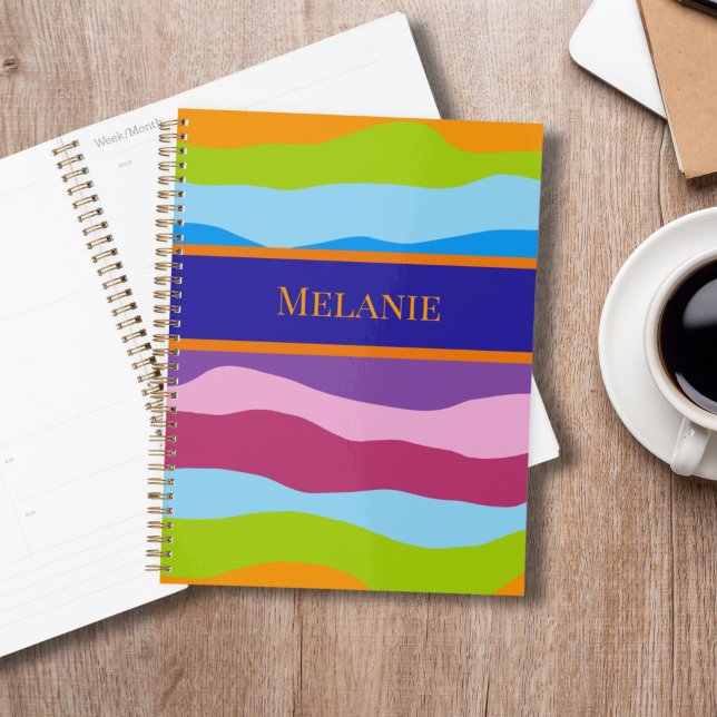 Agenda Ondas coloridas con nombre (colorful planner / appointment book)