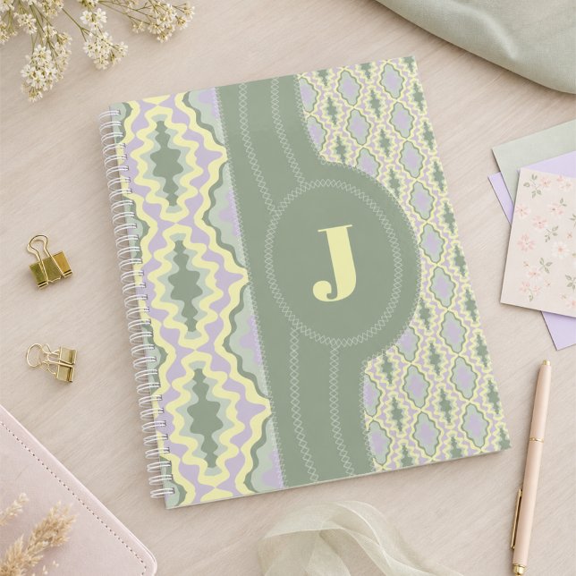 Agenda Ondas Geométricas Pastel Con Inicial (Soft pastels. It's so pretty, you will want to take it home. Add your initial for that personal feel)