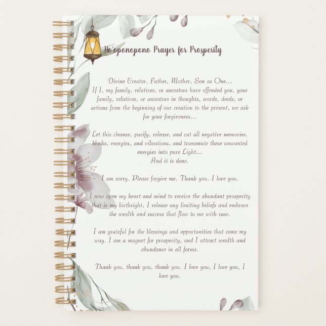 Agenda Oración de Ho'oponopono por la prosperidad (Anverso)