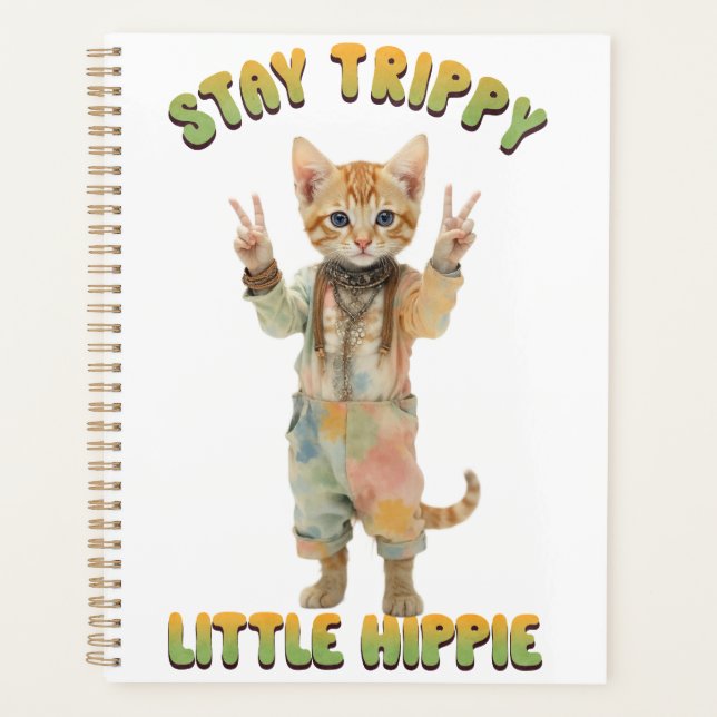 Agenda Orange Tabby Cat Boho Stay Trippy Little Hippie  (Anverso)