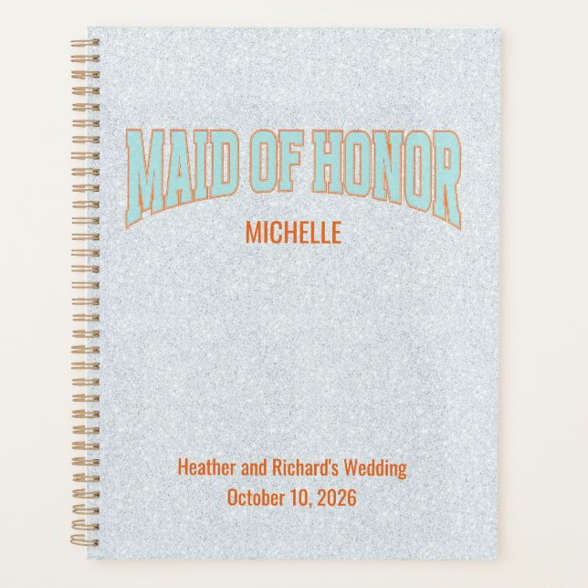 Agenda Orange + Teal Faux Glitter Varsity MAID OF HONOR  (Anverso)