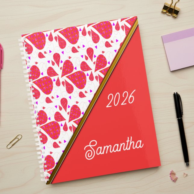 Agenda Orange Teardrop Leaf Pattern  (Bold bright colors with teardrop shaped leaf elements and a fun layout for your planner.)