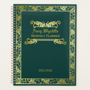 Agenda Ornamento del follaje verde oro de la cubierta del