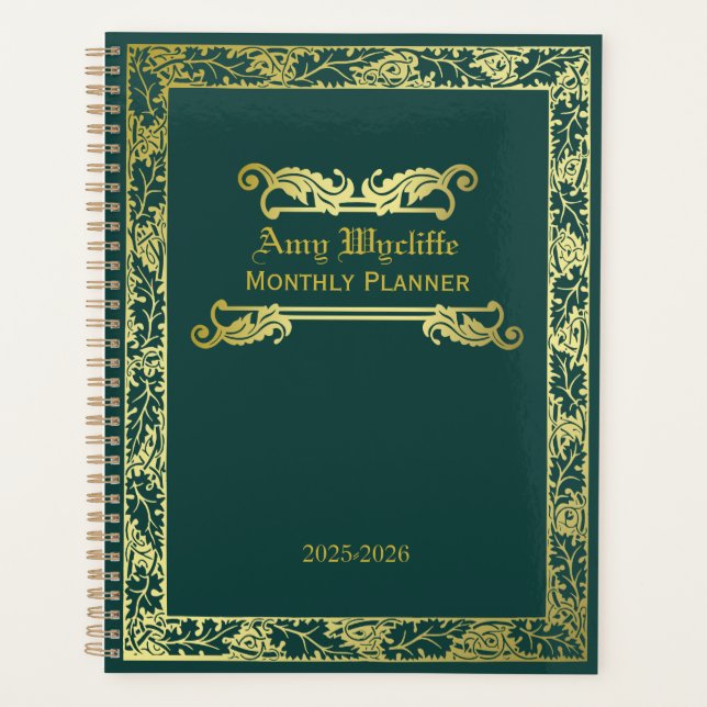 Agenda Ornamento del follaje verde oro de la cubierta del (Anverso)