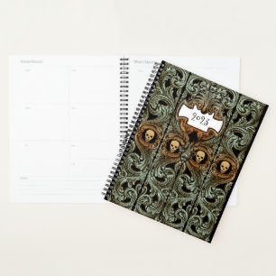 Agenda Ornamento y cráneo verde de Gótico personalizado
