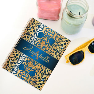 Agenda Ornate Vintage Shiny Gold Y Blue Jewled Personaliz