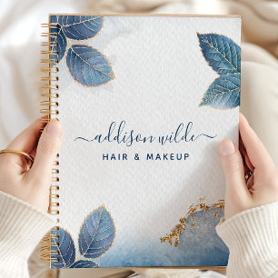 Agenda Oro Azul Hojas Botánicas Acuarela Negocios