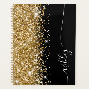 Agenda Oro Brillante Glam Negro y Blanco Elegante Script