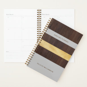Agenda Oro de madera y banda gris Retro moderno