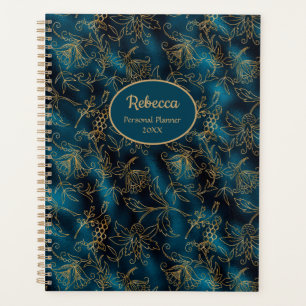 Agenda Oro Moderno Floral Azul Teal Personalizable