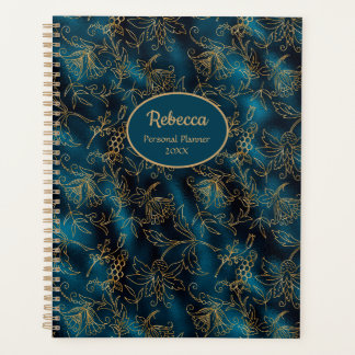 Agenda Oro Moderno Floral Azul Teal Personalizable
