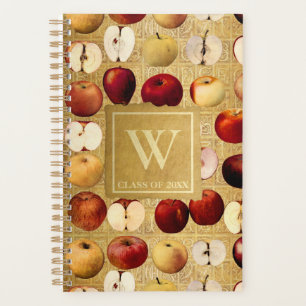 Agenda Oro monogramado de manzanas rojas y doradas vintag