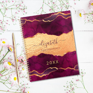 Agenda Oro morado de borgoña agate de mármol rosa de oro