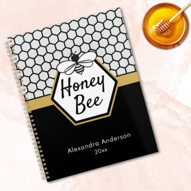 Agenda Oro negro de abeja de miel de abeja de miel (Feminine Honey Bee Apiary Honeycomb Black Gold Planner)