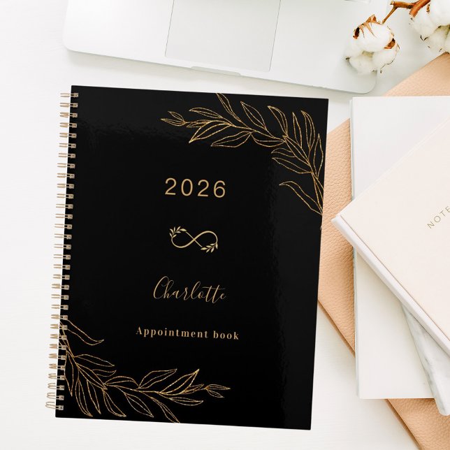 Agenda Oro negro follaje botánico elegante (Subido por el creador)