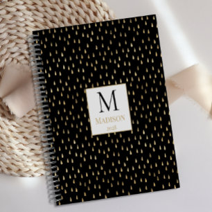 Agenda Oro Negro Gota de Lluvia Monograma Moderno de Moda