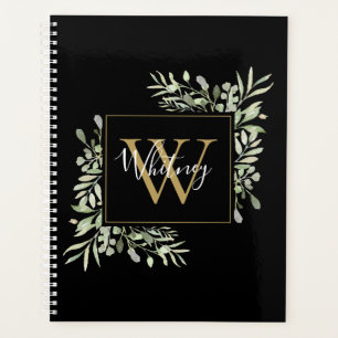 Agenda Oro Negro Guion Monograma Verde Floral