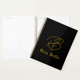 Agenda Oro Negro Nombre Personalizado Elegante 