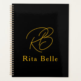Agenda Oro Negro Nombre Personalizado Elegante
