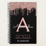 Agenda Oro Rosa 2023 - Monograma Purpurina negro rosado d<br><div class="desc">Oro Rosa 2023 - Nombre de monograma de Purpurina Rubor rosa y negro con espiral y bloc de notas inicial. Esto hace que el dulce perfecto cumpleaños 16, boda, ducha de novia, aniversario, ducha de bebé o fiesta de soltera sea regalo para alguien que ama el lujo glam y los...</div>