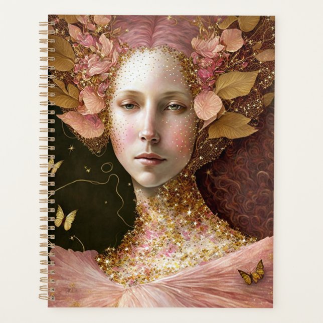 Agenda Oro Rosa Fae Fae Mujer Fantasía Arte (Anverso)