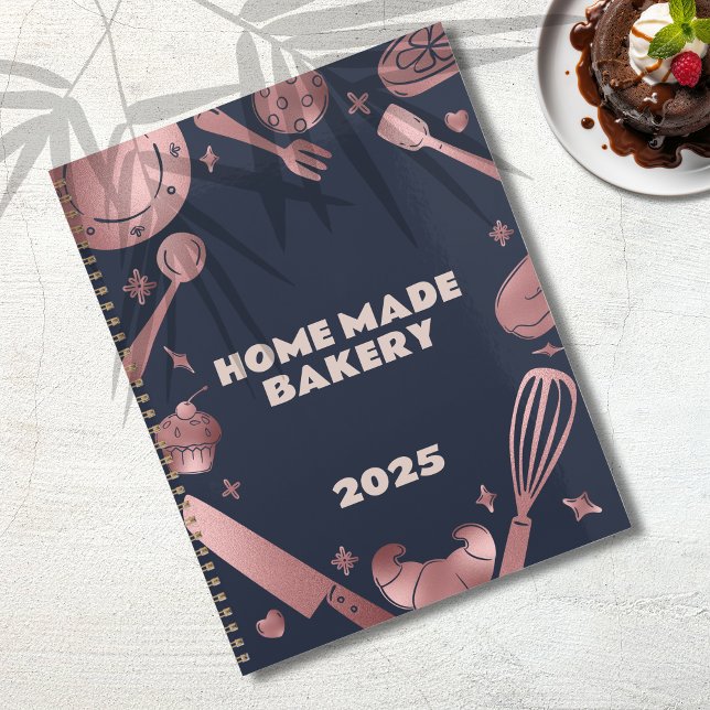 Agenda Oro Rosa y utensilios para hornear de la marina Ba (Rose Gold & Navy Baking Utensils Bakery Business Planner)