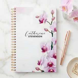 Agenda Orquídea Botánica Acuarela Rosa Suave y Elegante