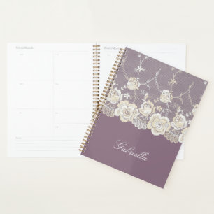 Agenda Orquídea Púrpura Flor de encaje blanco