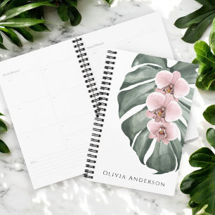 Agenda Orquídeas rosadas elegantes flor tropical acuarela