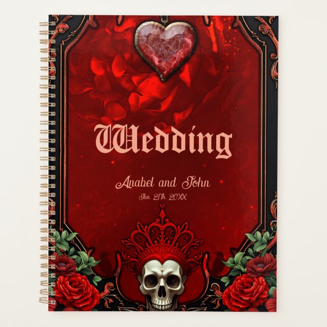 Agenda Oscuridad real, corazón gótico y cráneo. (Anverso)