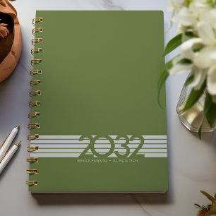 Agenda Oscuro Olive Green Bottom Stripe Spiral Semanal