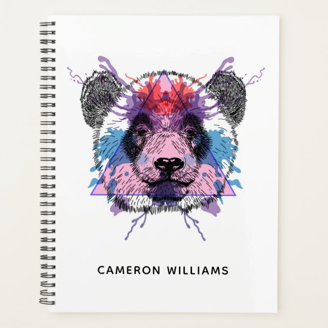 Agenda Oso Panda Geométrico | Añadir su nombre (Anverso)