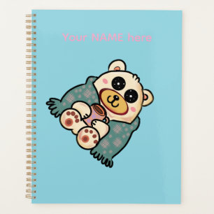 Agenda Oso Polar Personalizado con Café   Arte Adorable d