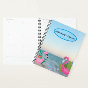 Agenda Óvalo Azul Flamencos Océano Ilustración Personaliz