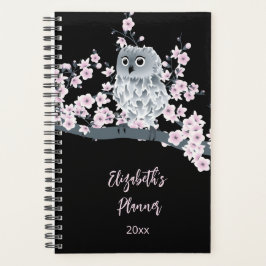 Agenda Owl Cherry Blossom Pink Black | Añadir nombre /año