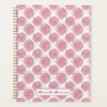 Painted pink roses and gold glitter planner 