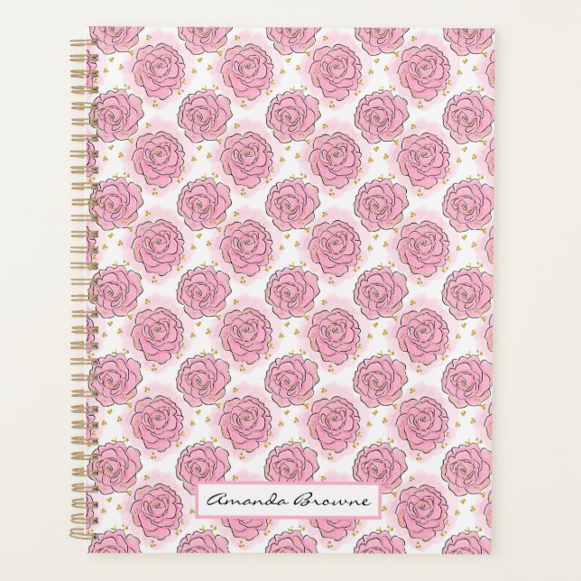 Agenda Painted pink roses and gold glitter planner  (Anverso)