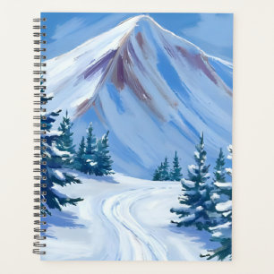 Agenda Paisaje de naturaleza nevada en acuarela de montañ