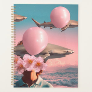 Agenda Paisaje onírico surrealista con tiburones y globos