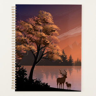 Agenda Paisaje Sunrise con Lago y Deers-51207