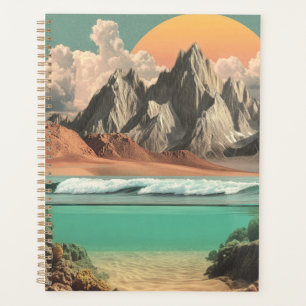 Agenda Paisaje surrealista de océano y montaña con olas