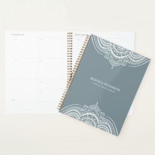 Agenda Paisley De Lado Blanco Sobre Gris Azul
